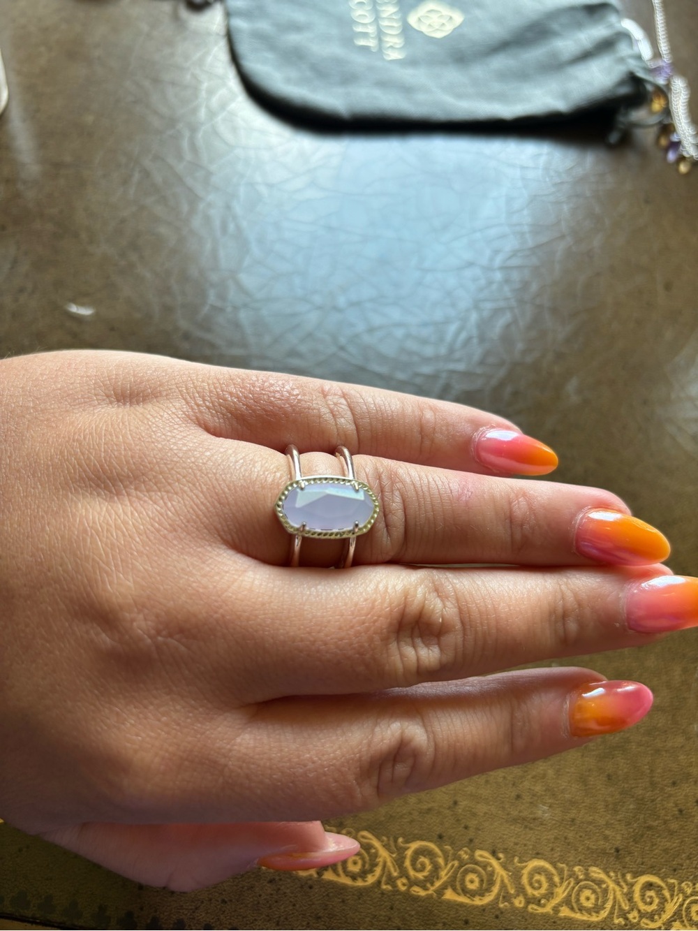 Kendra Scott Size 7 Silver Tone Double band ring lavender opalite center stone